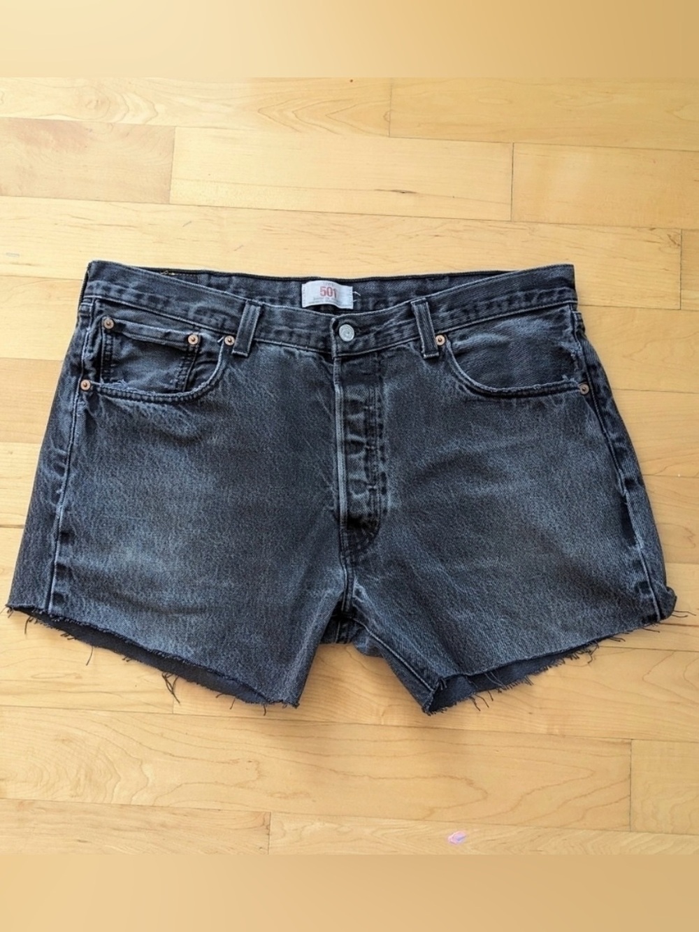 Vintage Levi's 501 Cutoff Jean denim Shorts Black wash xl waist 36 38 @p - Picture 10 of 10